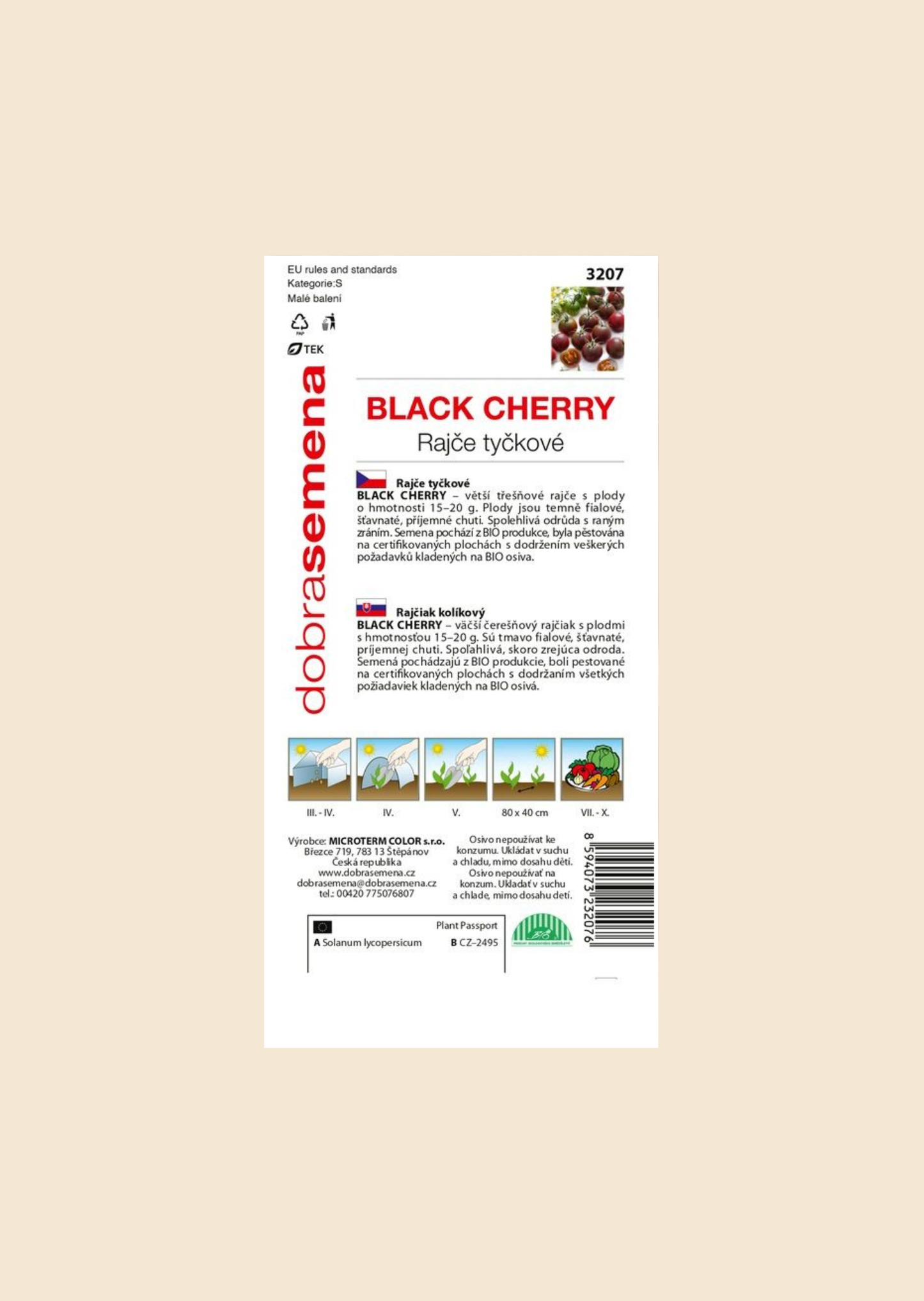 BIO Rajče tyčkové Black Cherry, třešňové 10 semen