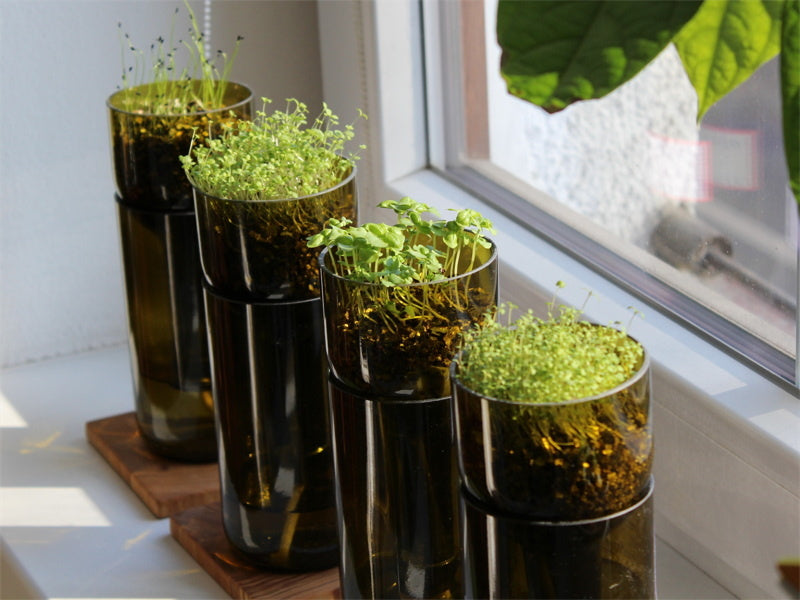 Samozavlažovací květináč květináč z recyklovaného skla